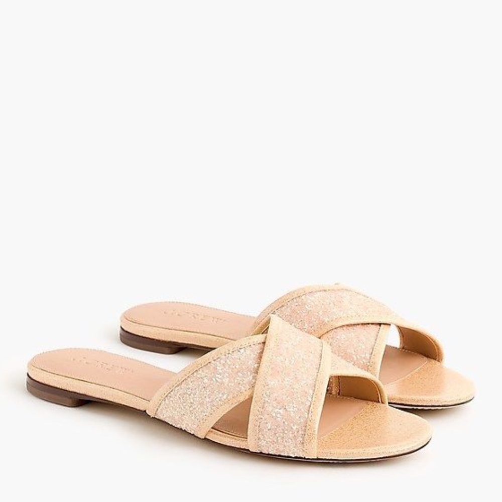 J Crew Glitter Cora Crisscross Sandals in Buff ( Nude )